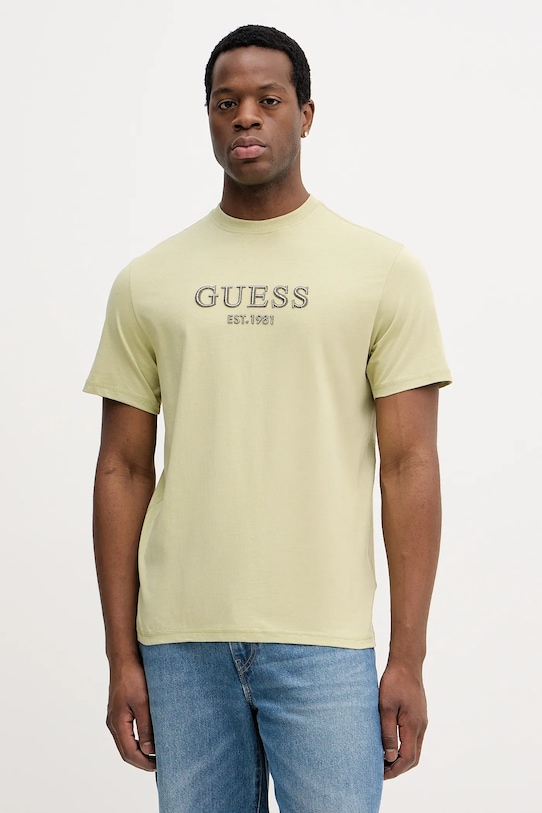 Βαμβακερό μπλουζάκι Guess βαμβάκι πράσινο M5BI09.K8FQ4