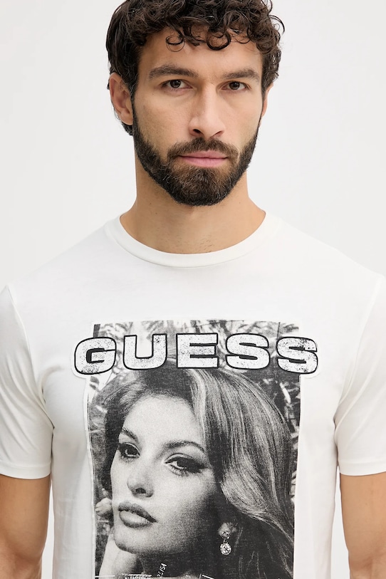 Guess t-shirt bawełniany beżowy M5BI53.KBW41
