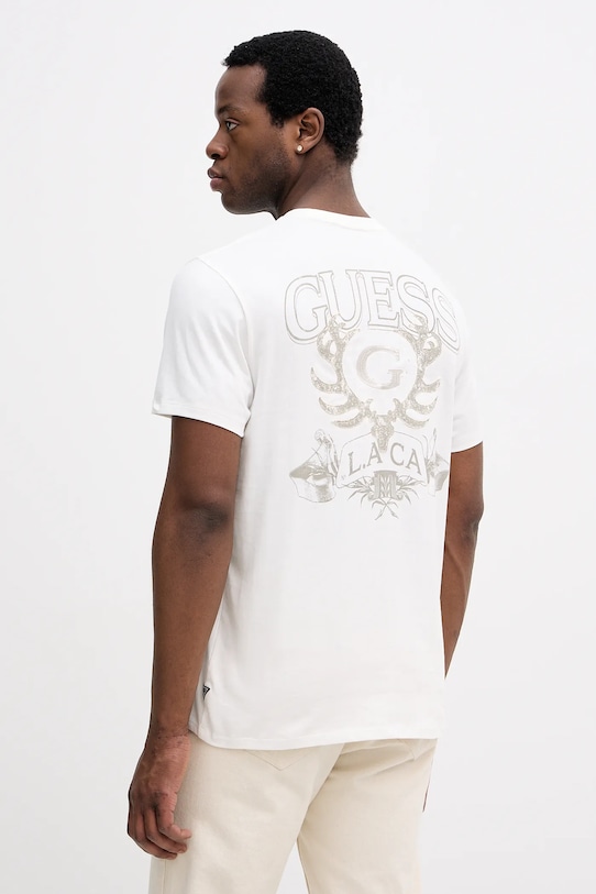 Guess t-shirt bawełniany nadruk beżowy M5BI61.KBZV1