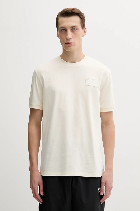 Памучна тениска EA7 Emporio Armani щампа бежов AF13741.7X000127
