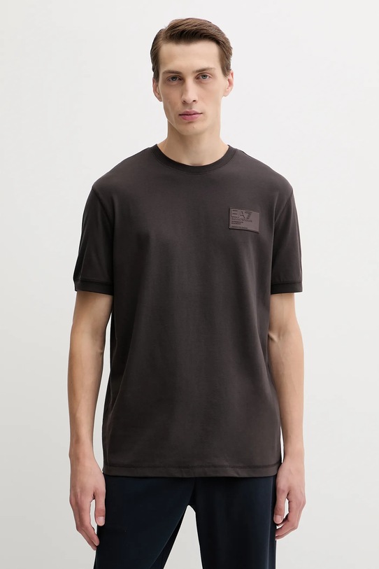 Bombažna kratka majica EA7 Emporio Armani Našitek rjava AF13741.7X000127