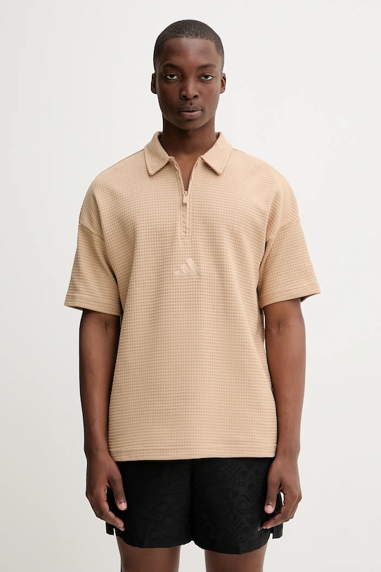 Bavlněné polo tričko adidas All SZN bavlna béžová JL6546