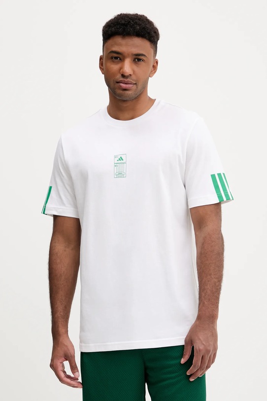 Βαμβακερό μπλουζάκι adidas Stadium Ticket Loose Graphic T-Shirt στάμπα λευκό JM6473