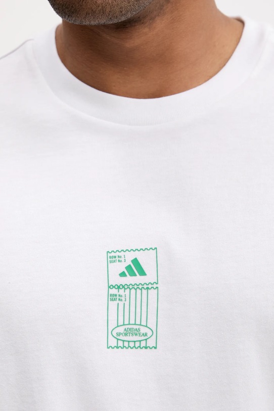Βαμβακερό μπλουζάκι adidas Stadium Ticket Loose Graphic T-Shirt JM6473 λευκό