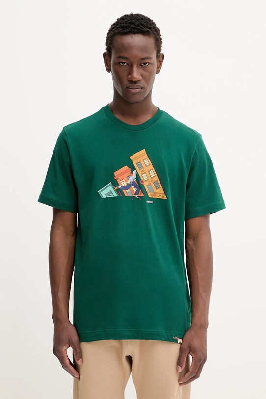 Хлопковая футболка adidas Doodle Hunt Skate Graphic T-Shirt хлопок зелёный JM6500