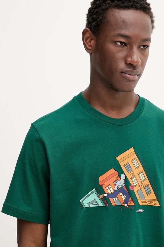 Хлопковая футболка adidas Doodle Hunt Skate Graphic T-Shirt зелёный JM6500
