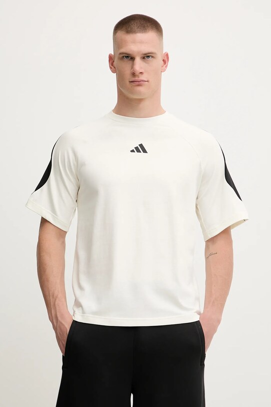 adidas t-shirt in cotone Stadium sovrastampa beige JX5640