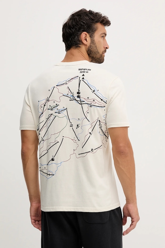 Napapijri t-shirt bawełniany S-Fiemme nadruk beżowy NP0A88T5FWA1