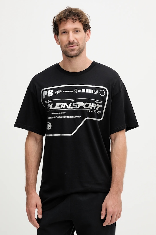 PLEIN SPORT t-shirt bawełniany nadruk czarny FAEC.MTK8373.STE001N