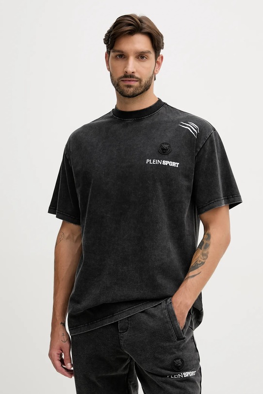 PLEIN SPORT t-shirt bawełniany aplikacja czarny FAEC.MTK8377.STE001N