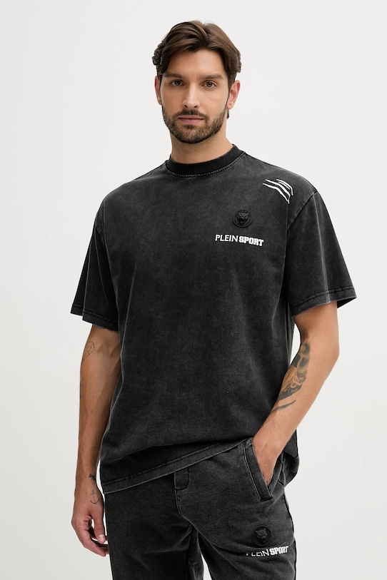 Бавовняна футболка PLEIN SPORT relaxed чорний FAEC.MTK8377.STE001N