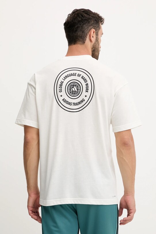 adidas Performance t-shirt treningowy WORKOUT ESSENTIALS PLUS wzorzyste beżowy KC5855
