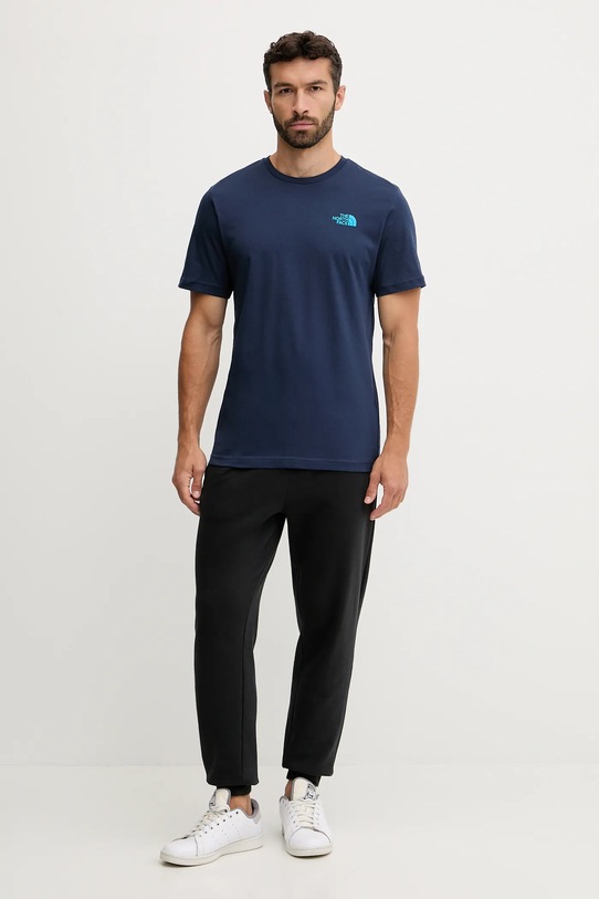 Bombažna kratka majica The North Face Redbox NF0A87NPI851 modra AW25