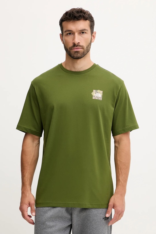 Bombažna kratka majica The North Face Connected Relaxed Okrogel zelena NF0A8EGWBRI1