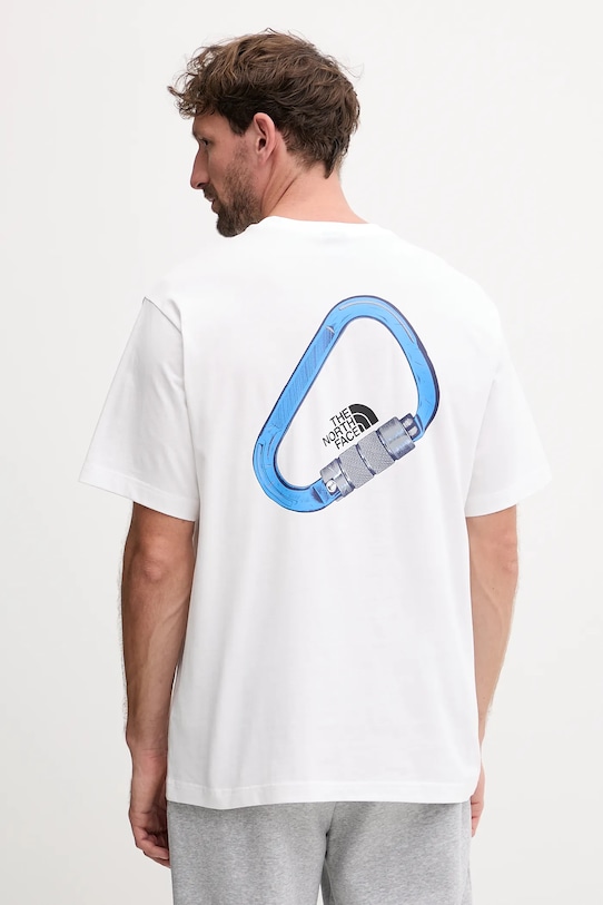 The North Face tricou din bumbac Explore Carabiner print alb NF0A8F2HFN41