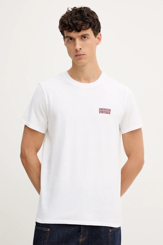 American Vintage tricou din bumbac uni alb MYKO02C