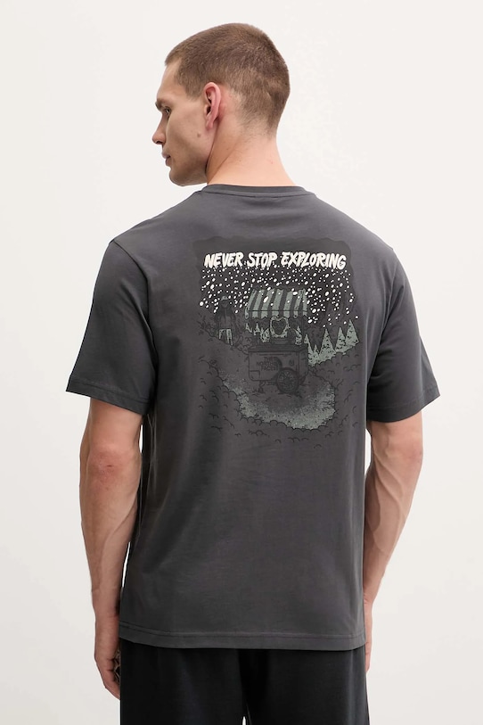 The North Face t-shirt bawełniany Powder Days nadruk szary NF0A8E4D0C51