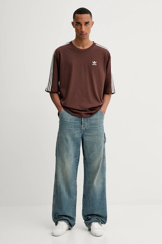 adidas Originals tricou din bumbac Oversize Tee KA0476 maro AW25