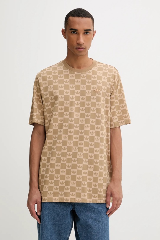 adidas Originals t-shirt bawełniany Mg Lo Ss T wzorzyste beżowy JY2970