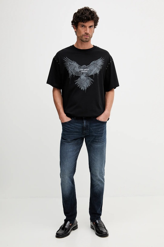 Bavlněné tričko Just Cavalli 79OAHE05.CJ110 černá AW25