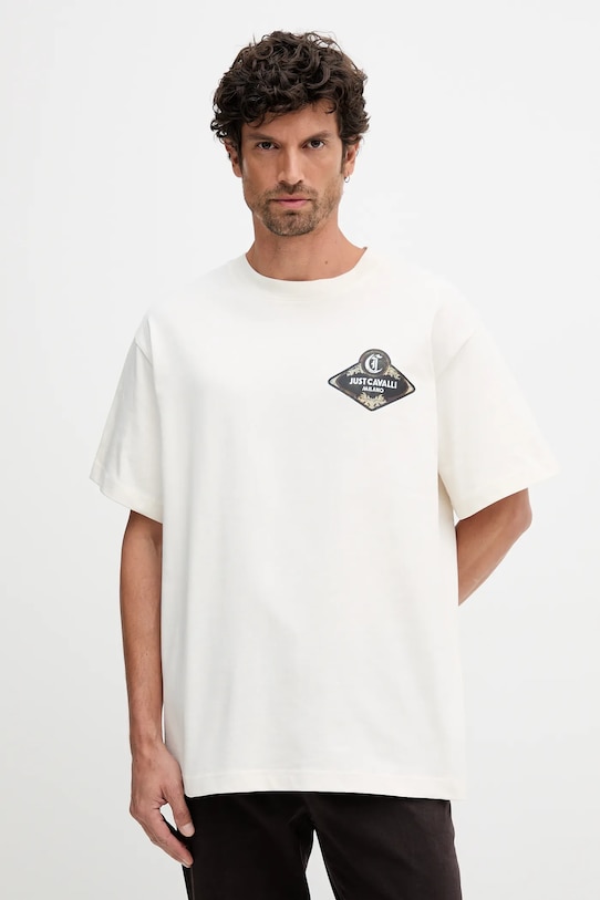 Odzież Just Cavalli t-shirt bawełniany 79OAHT17.CJ518 beżowy