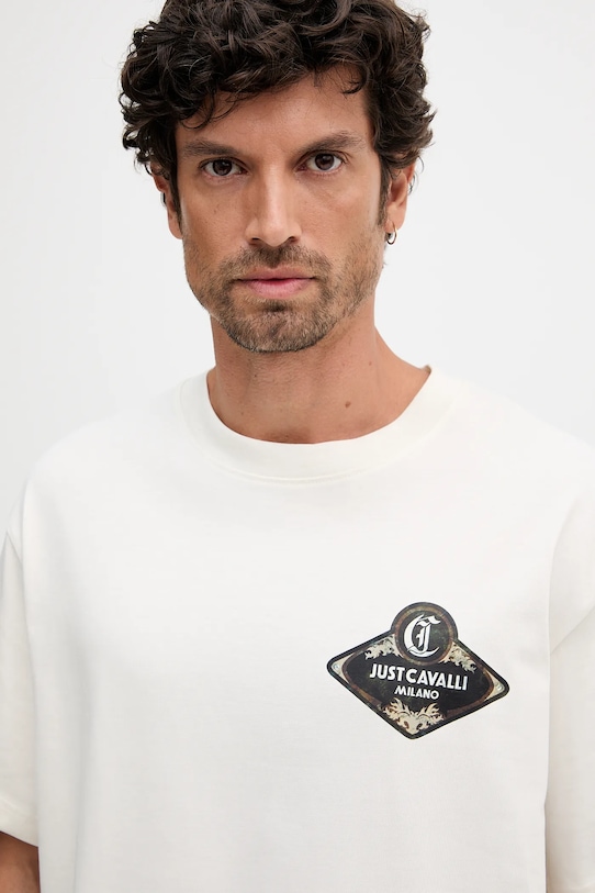 Just Cavalli t-shirt bawełniany beżowy 79OAHT17.CJ518