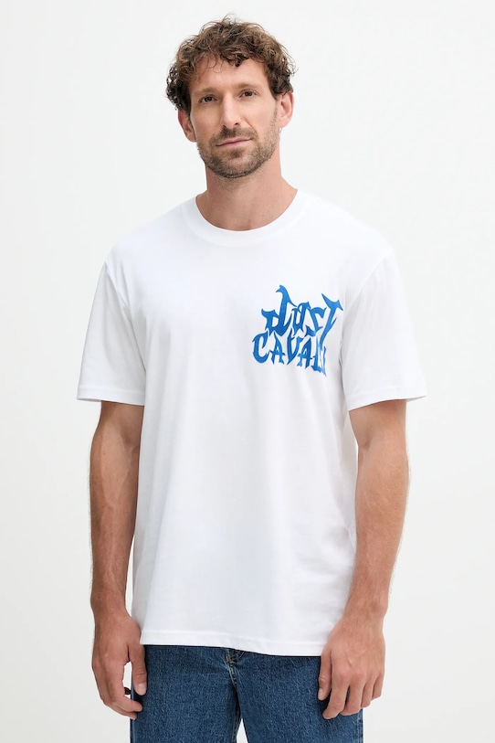 Just Cavalli t-shirt bawełniany nadruk biały 79OAHE13.CJ110