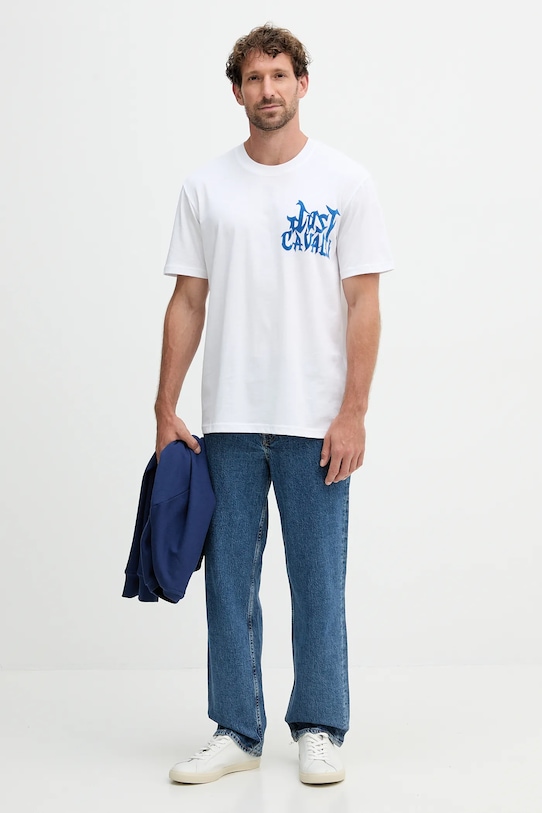 Just Cavalli t-shirt bawełniany 79OAHE13.CJ110 biały AW25