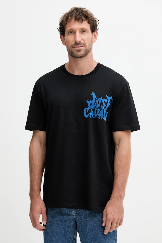 Just Cavalli t-shirt bawełniany nadruk czarny 79OAHE13.CJ110