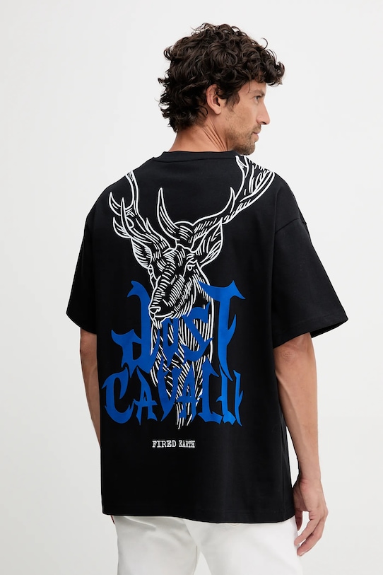 Just Cavalli tricou din bumbac print negru 79OAHE14.CJ118