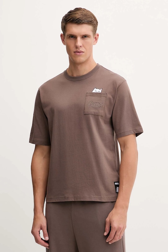 Bavlnené tričko Puma x RIPNDIP relaxed hnedá 633779