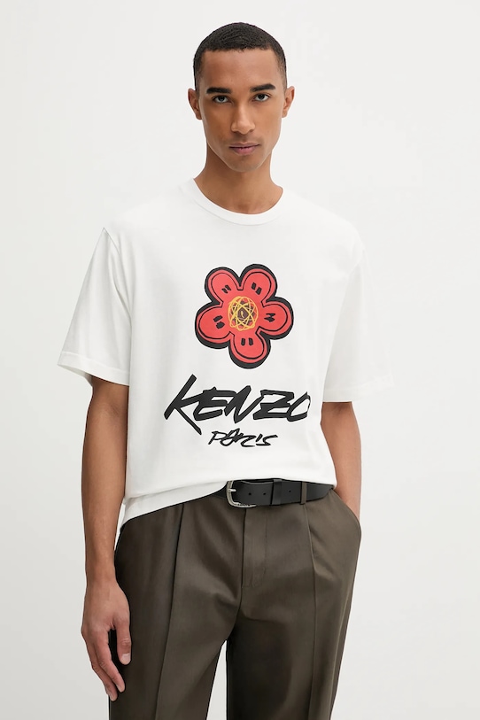 Bavlněné tričko Kenzo květinový bílá FF65TS2654SG
