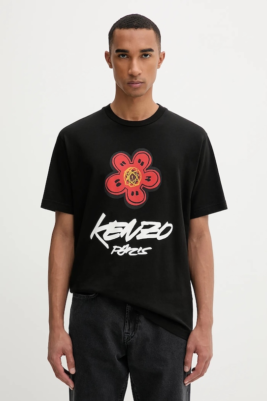 Kenzo tricou din bumbac flori negru FF65TS2654SG