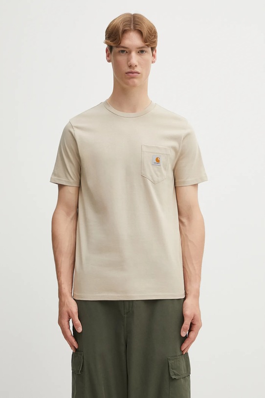 Carhartt WIP t-shirt bawełniany S/S Pocket bawełna beżowy I030434.G1XX