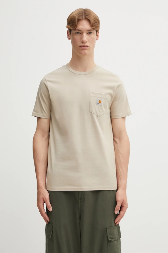 Памучна тениска Carhartt WIP S/S Pocket стандартна бежов I030434.G1XX