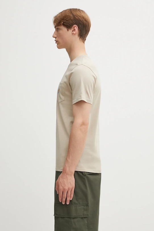 Памучна тениска Carhartt WIP S/S Pocket I030434.G1XX бежов AW25