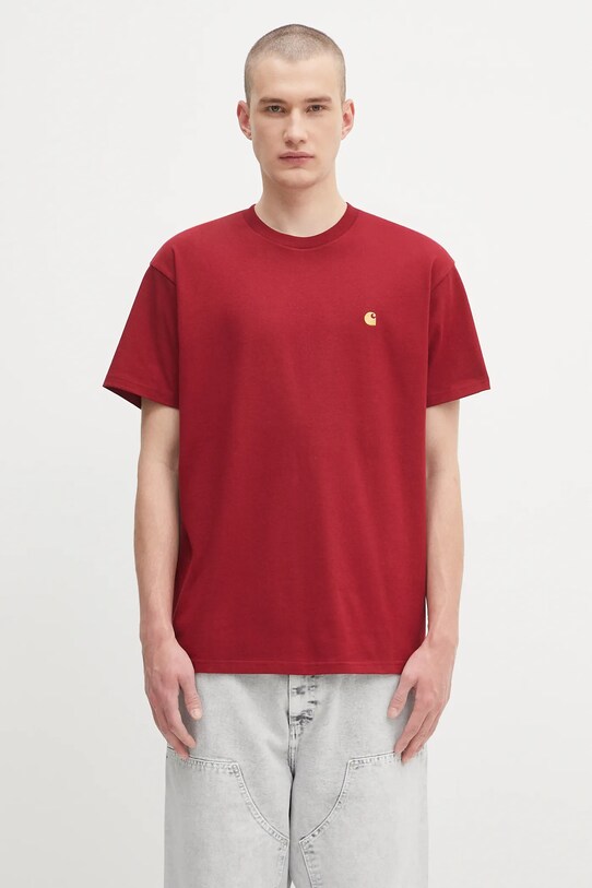 Bavlněné tričko Carhartt WIP S/S Chase regular burgundské I026391.30QXX