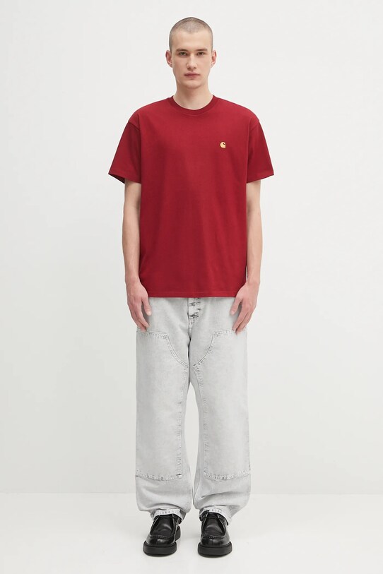Bavlněné tričko Carhartt WIP S/S Chase I026391.30QXX burgundské