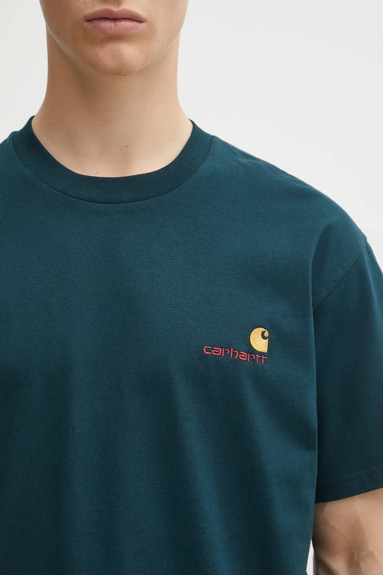 Bavlnené tričko Carhartt WIP S/S American Script tyrkysová I029956.0AUXX