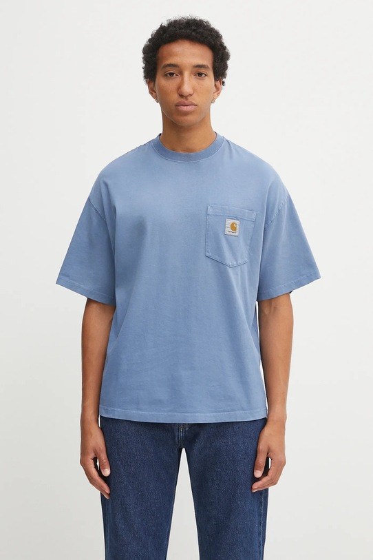 Памучна тениска Carhartt WIP S/S Hudson Pocket свободна син I035140.1YI5F