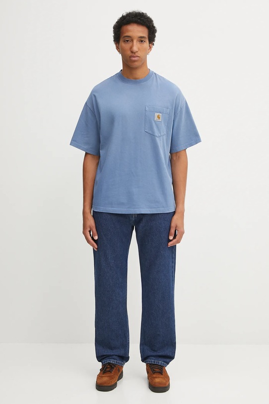 Памучна тениска Carhartt WIP S/S Hudson Pocket I035140.1YI5F син