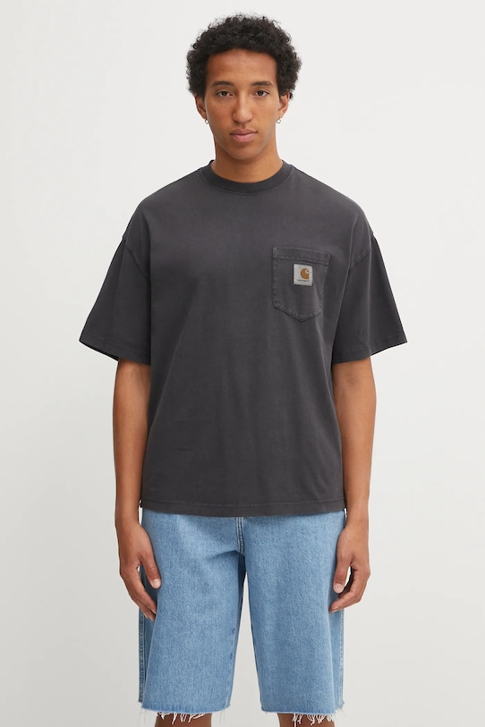 Carhartt WIP t-shirt bawełniany S/S Hudson Pocket gładkie czarny I035140.895F