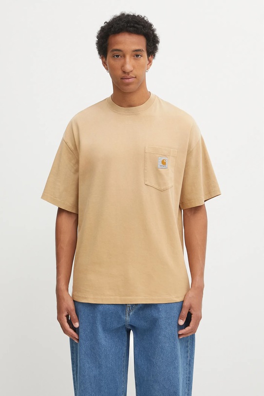 Carhartt WIP t-shirt bawełniany S/S Hudson Pocket gładkie brązowy I035140.07E5F