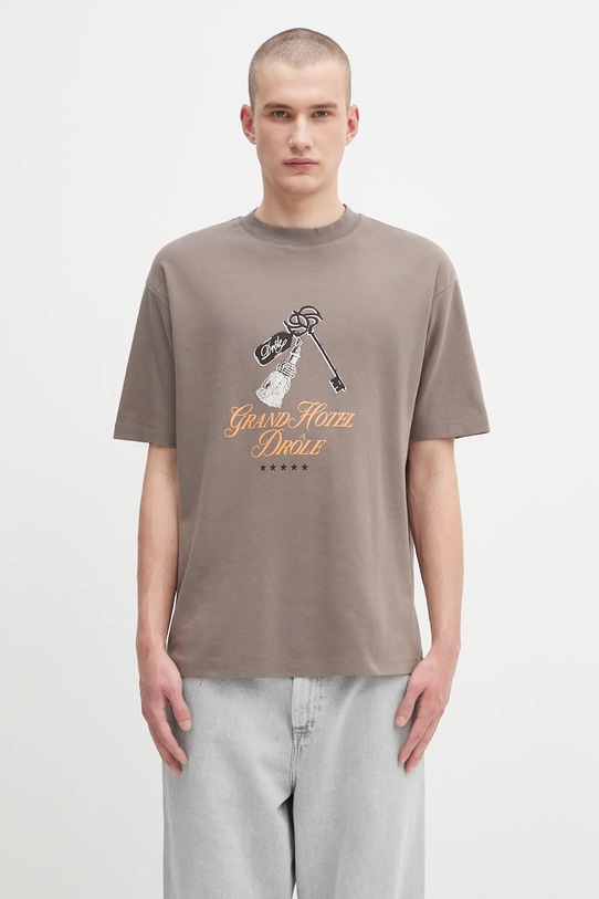Бавовняна футболка Drôle de Monsieur Le Tshirt Grand HUtel бавовна коричневий H.TS261.CO002