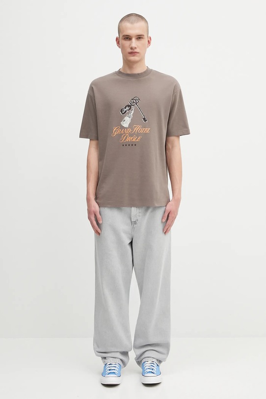 Бавовняна футболка Drôle de Monsieur Le Tshirt Grand HUtel H.TS261.CO002 коричневий