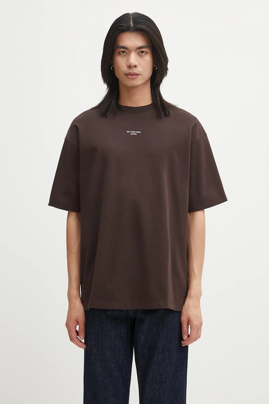 Хлопковая футболка Drôle de Monsieur Le T-shirt Slogan Classique гладкий коричневый I.TS202.CO002