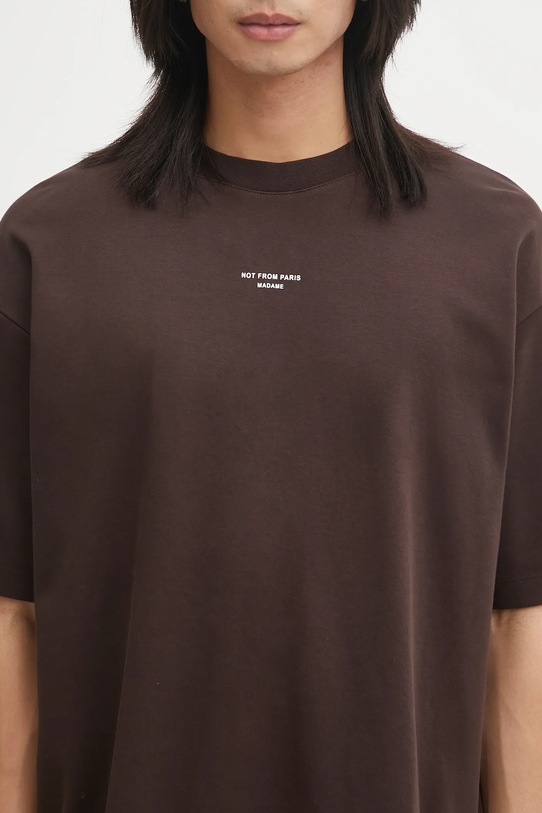 Βαμβακερό μπλουζάκι Drôle de Monsieur Le T-shirt Slogan Classique καφέ I.TS202.CO002
