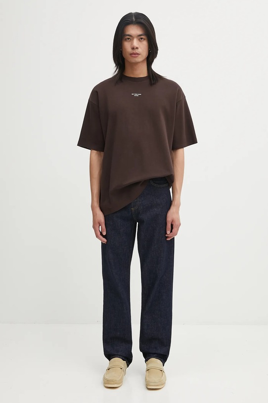 Хлопковая футболка Drôle de Monsieur Le T-shirt Slogan Classique I.TS202.CO002 коричневый