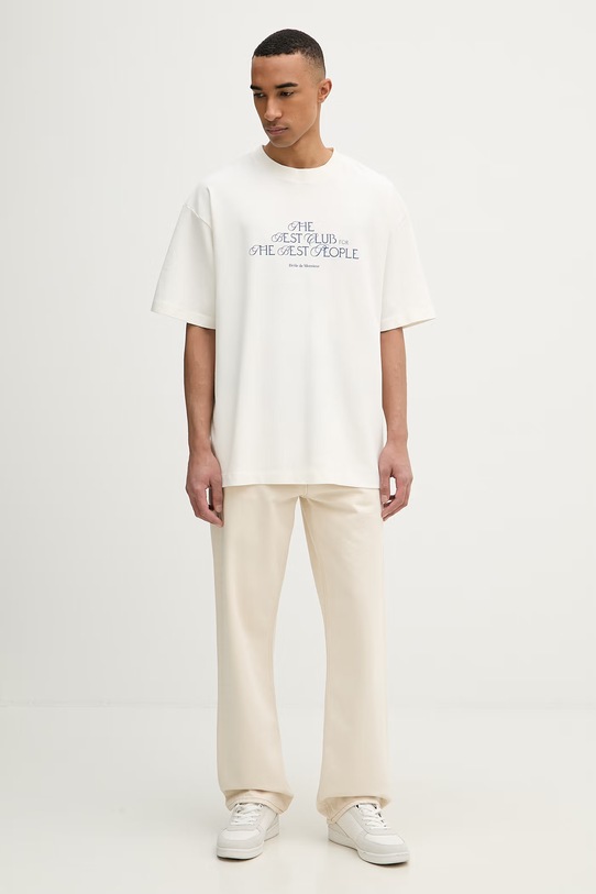 Drôle de Monsieur tricou bărbătesc de bumbac Le T-shirt "The Best Club" I.TS273.CO002 bej AW25