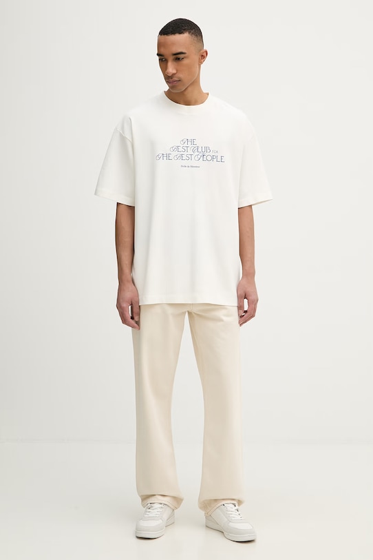 Drôle de Monsieur tricou bărbătesc de bumbac Le T-shirt "The Best Club" I.TS273.CO002 bej AW25